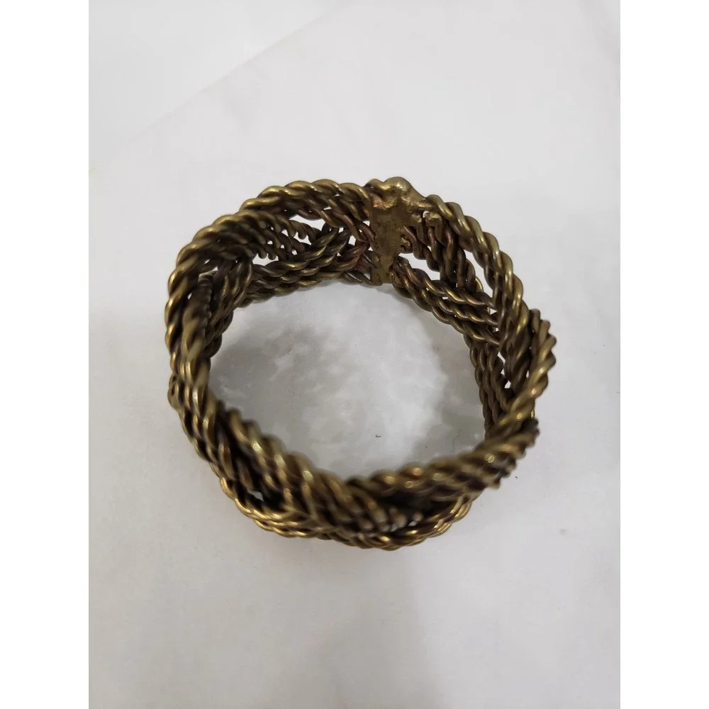 LOT 4 Vintage Brass Napkin Ring Woven Twisted‎ Braided Brutalist MCM Abstract